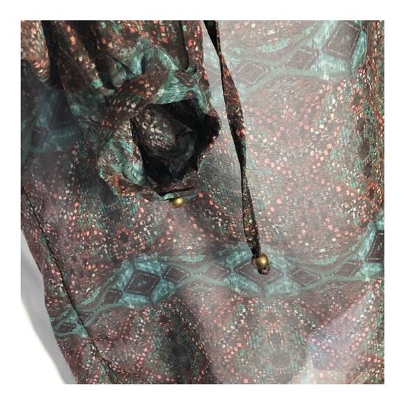 Zara Basic Boho Sheer Blouse Self-Tie Neck Multicolor Long Sleeve Small - Picture 8 of 15